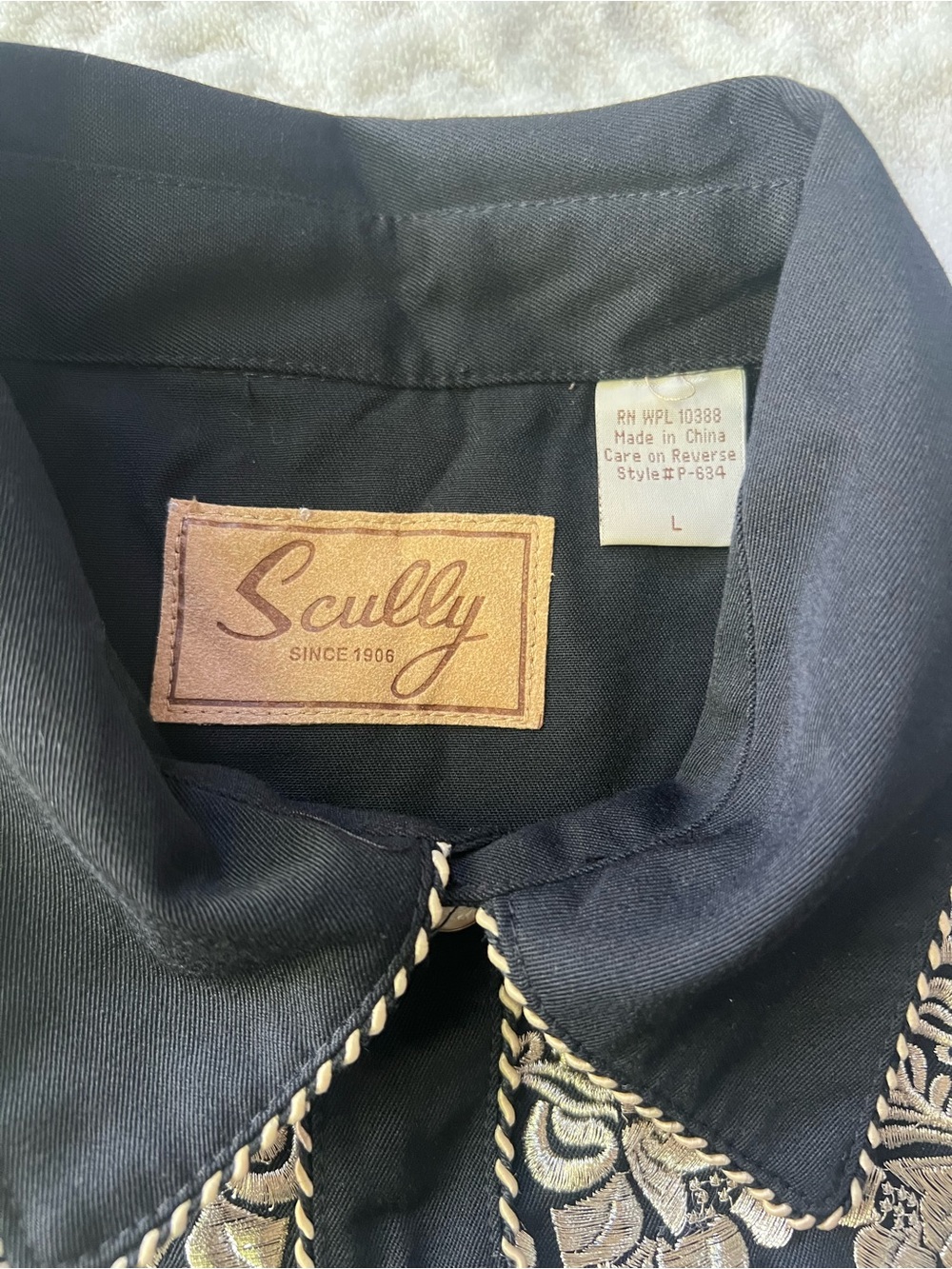 Scully Men’s Embroidered Scroll Black Long Sleeve Snap Western Shirt | Size L - Picture 8 of 11